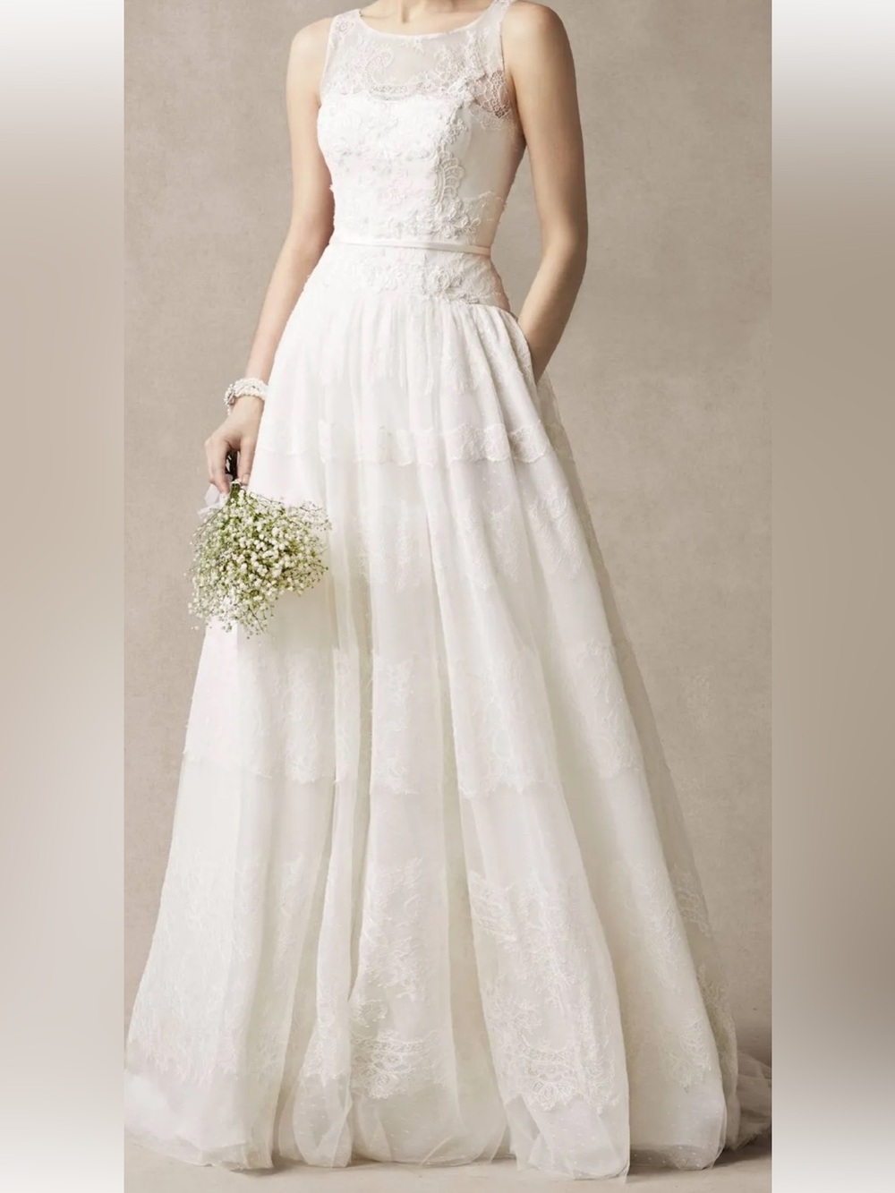 NWT Melissa Sweet Sz 12 Ivory Lace Wedding Gown MS251073, $1,350